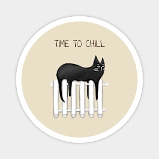 Cartoon funny black cat and the inscription "Time to chill". Magnet